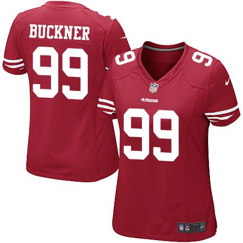 Nike 49ers #99 DeForest Buckner Red Team Color Women's Stitched NFL Elite Jersey - Click Image to Close